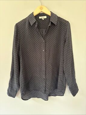 Royal Project Polka Dot Silk Button Down‎ Shirt Small Black Gray Work